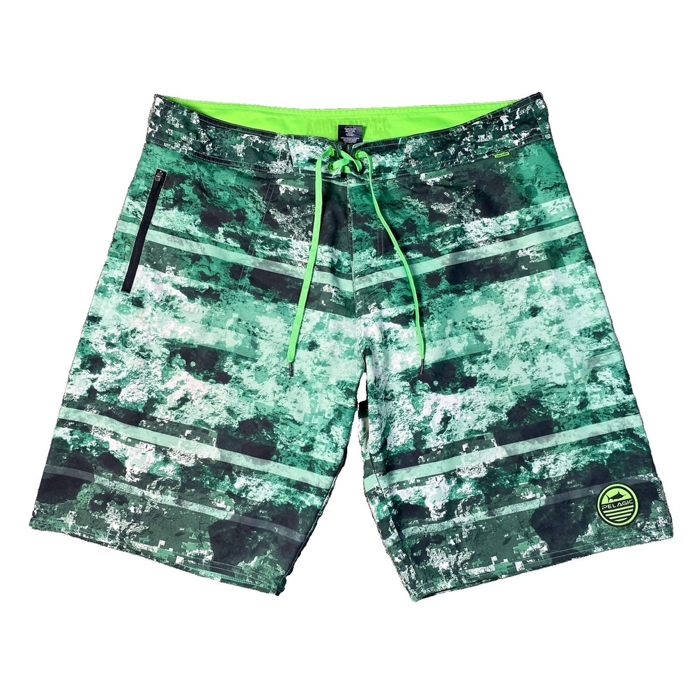 Pelagic Board Shorts Mens 40 Green Camo Argonaut Fishing Swim Trunks Boardshorts